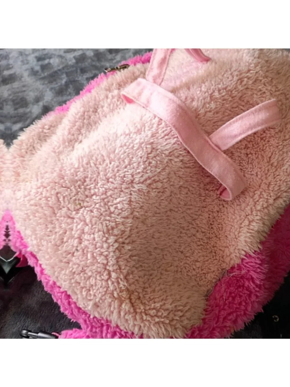 Back Pack Fluffy Pink With Plush Elephant